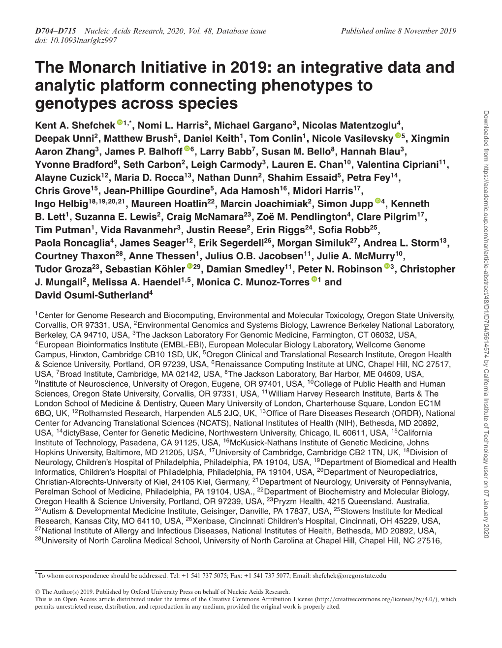 The Monarch Initiative in 2019: an Integrative Data and Analytic Platform Connecting Phenotypes To