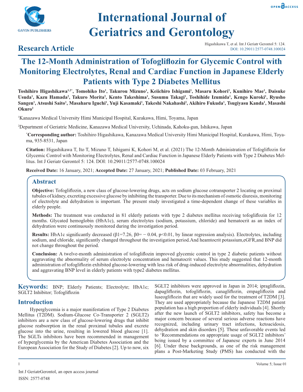 International Journal of Geriatrics and Gerontology Higashikawa T, Et Al