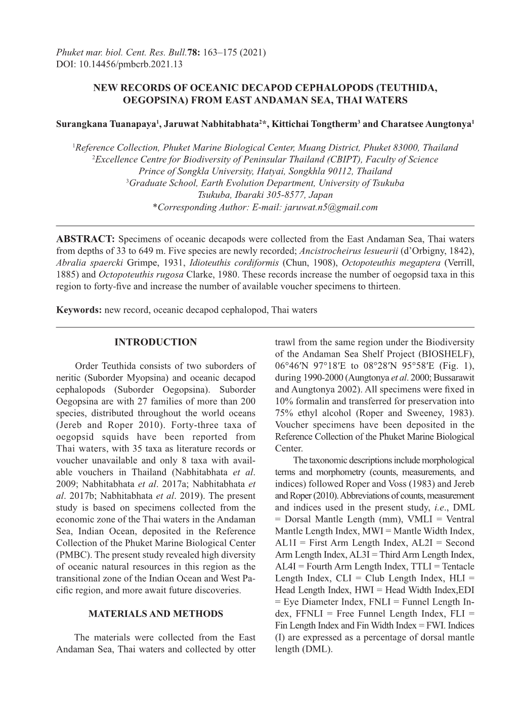 Phuket Mar. Biol. Cent. Res. Bull.78: 163–175 (2021) DOI: 10.14456/Pmbcrb.2021.13