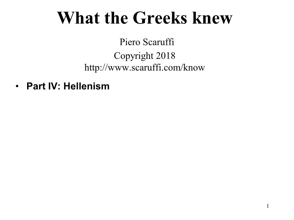 What the Greeks Knew Piero Scaruffi Copyright 2018