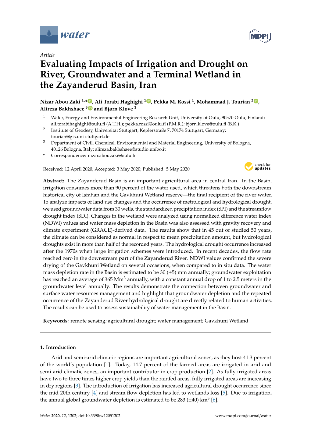 Evaluating Impacts of Irrigation and Drought on River, Groundwater and a Terminal Wetland in the Zayanderud Basin, Iran