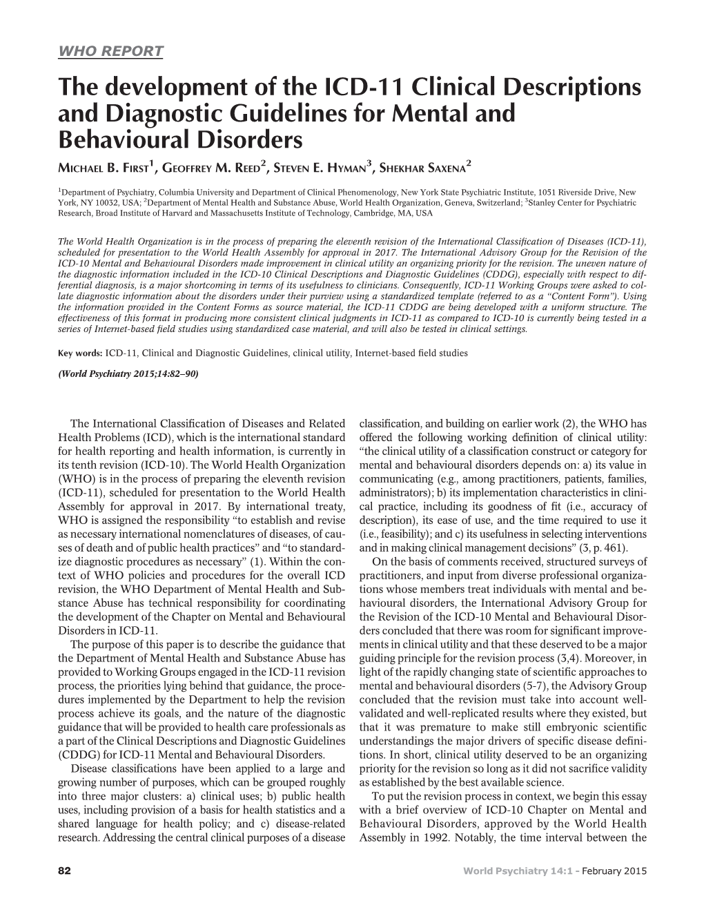 11 Clinical Descriptions and Diagnostic Guidelines for Mental and Behavioural Disorders 1 2 3 2 MICHAEL B