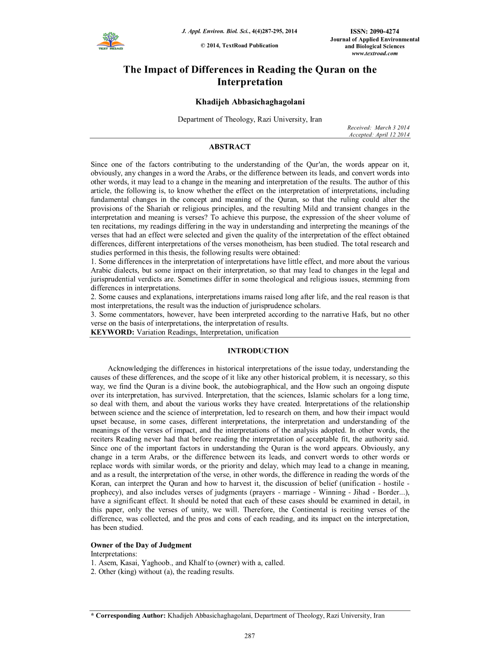 The Impact of Differences in Reading the Quran on the Interpretation