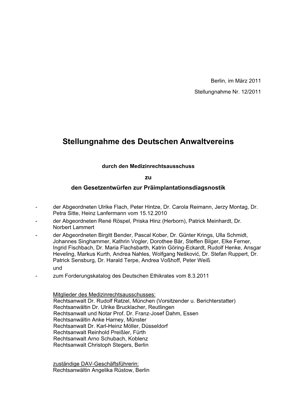 Deutscher Anwaltverein (PDF, 84KB, Nicht Barrierefrei)