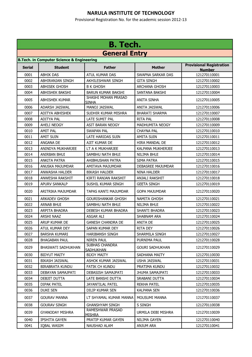 B. Tech. General Entry B.Tech