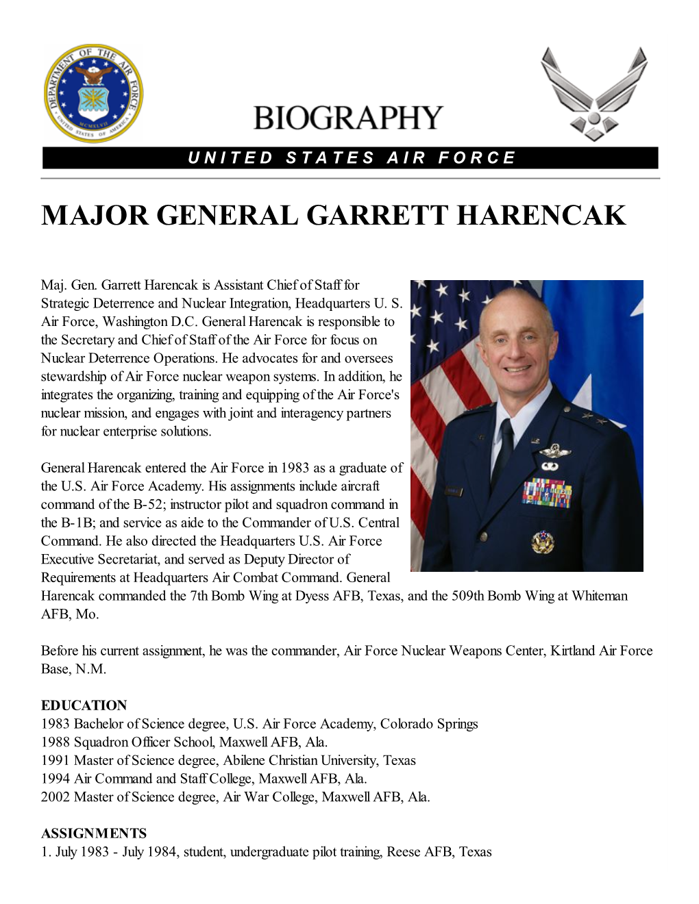 Major General Garrett Harencak