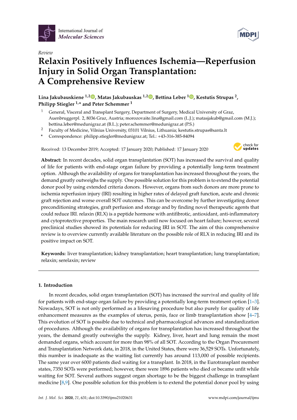 Relaxin Positively Influences Ischemia—Reperfusion Injury In