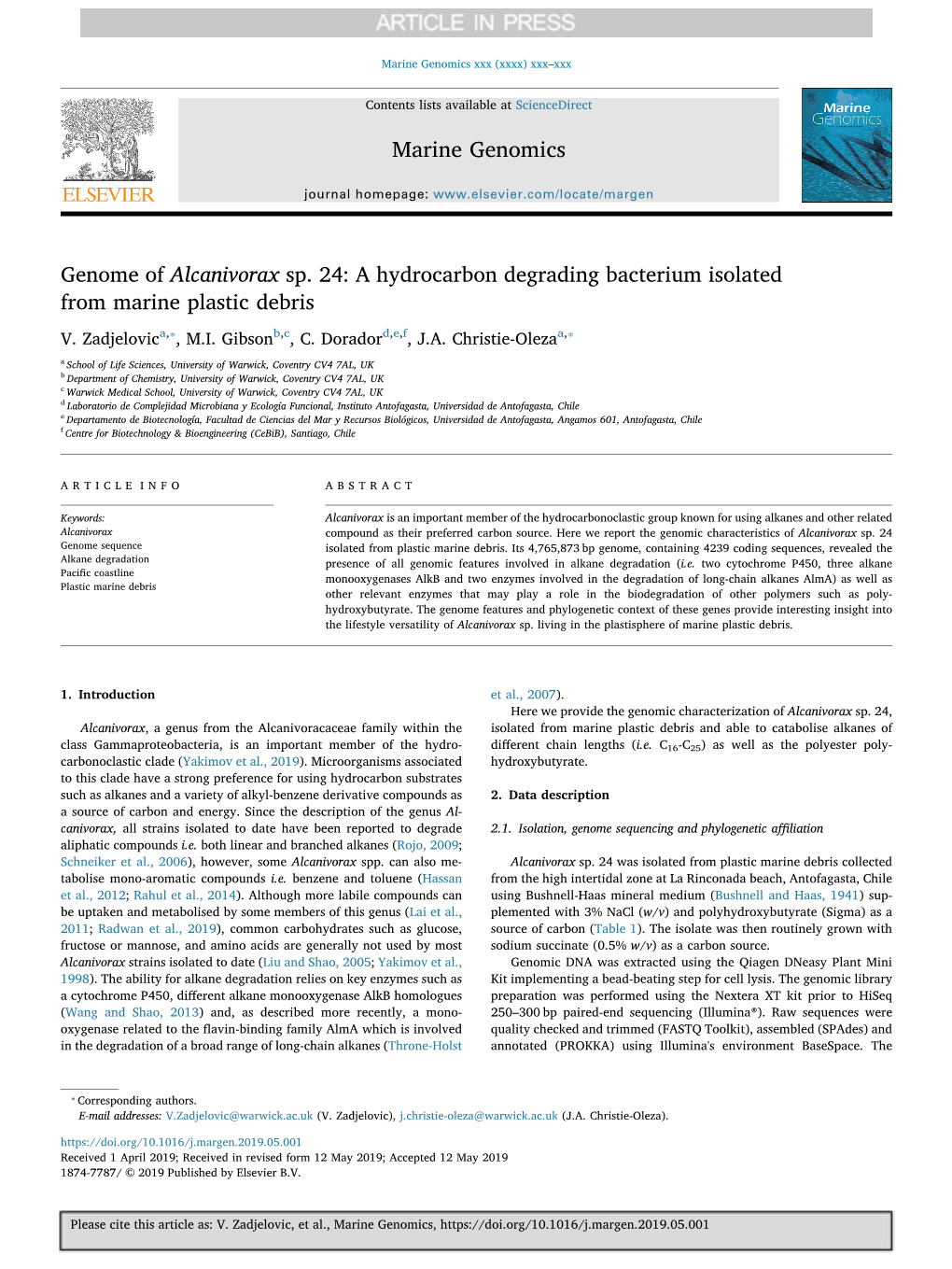 Genome of Alcanivorax Sp. 24 a Hydrocarbon Degrading Bacterium