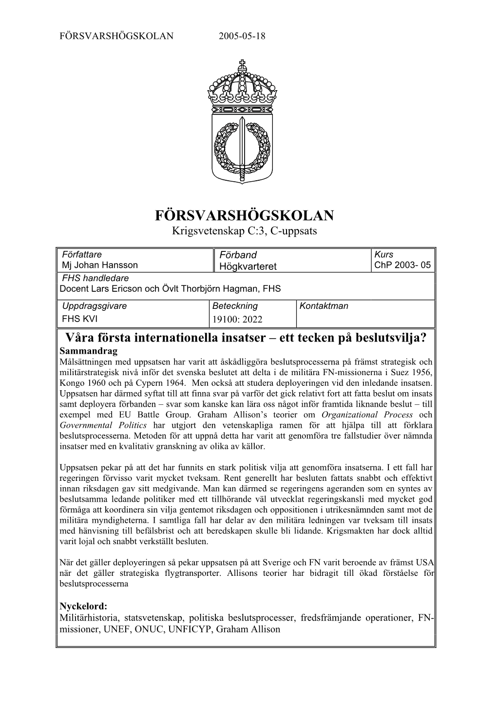 Försvarshögskolan 2005-05-18