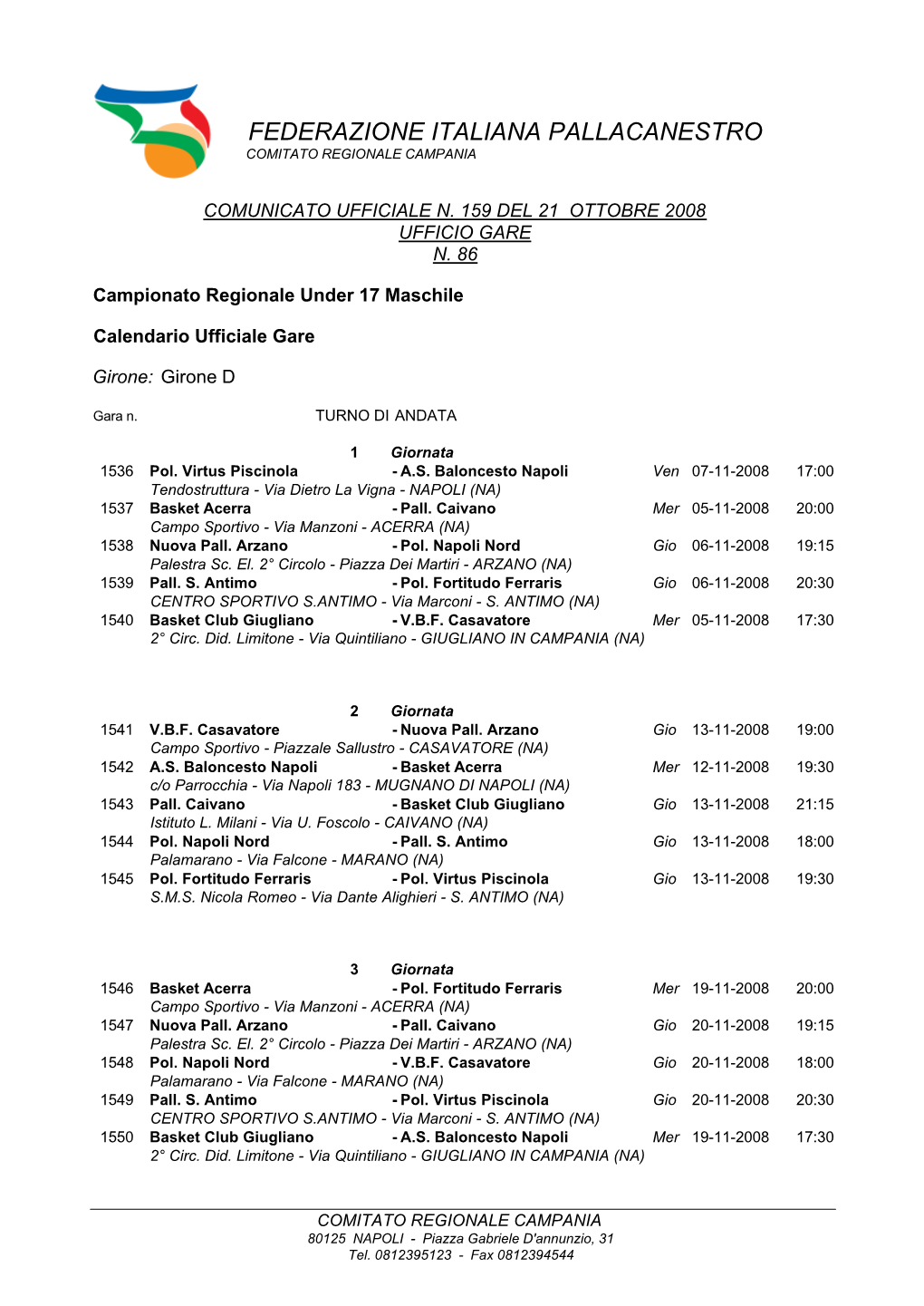 Federazione Italiana Pallacanestro Comitato Regionale Campania