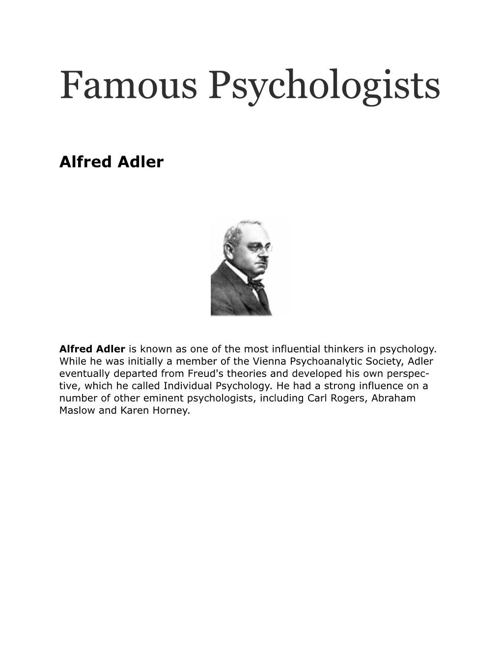 Famous Psychologists � Alfred Adler � 