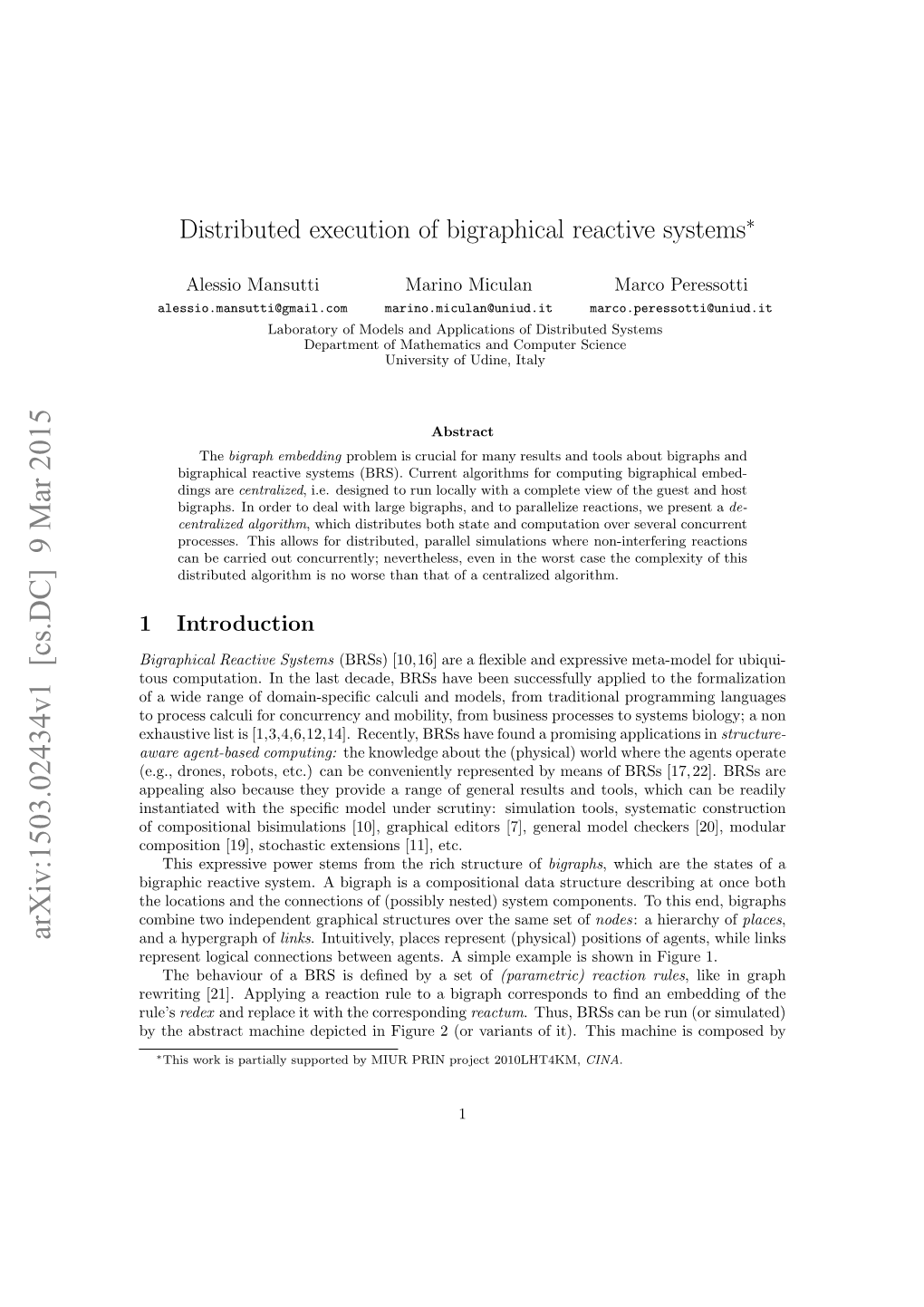 Distributed Execution of Bigraphical Reactive Systems∗