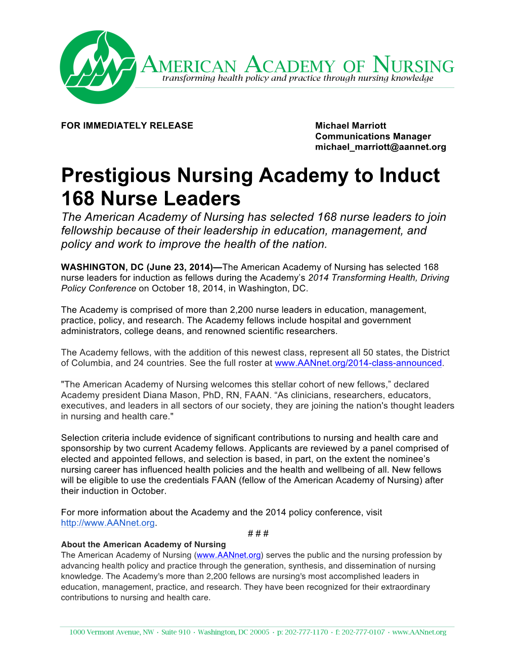 Prestigious Nursing Academy to Induct 168 Nurse Leaders