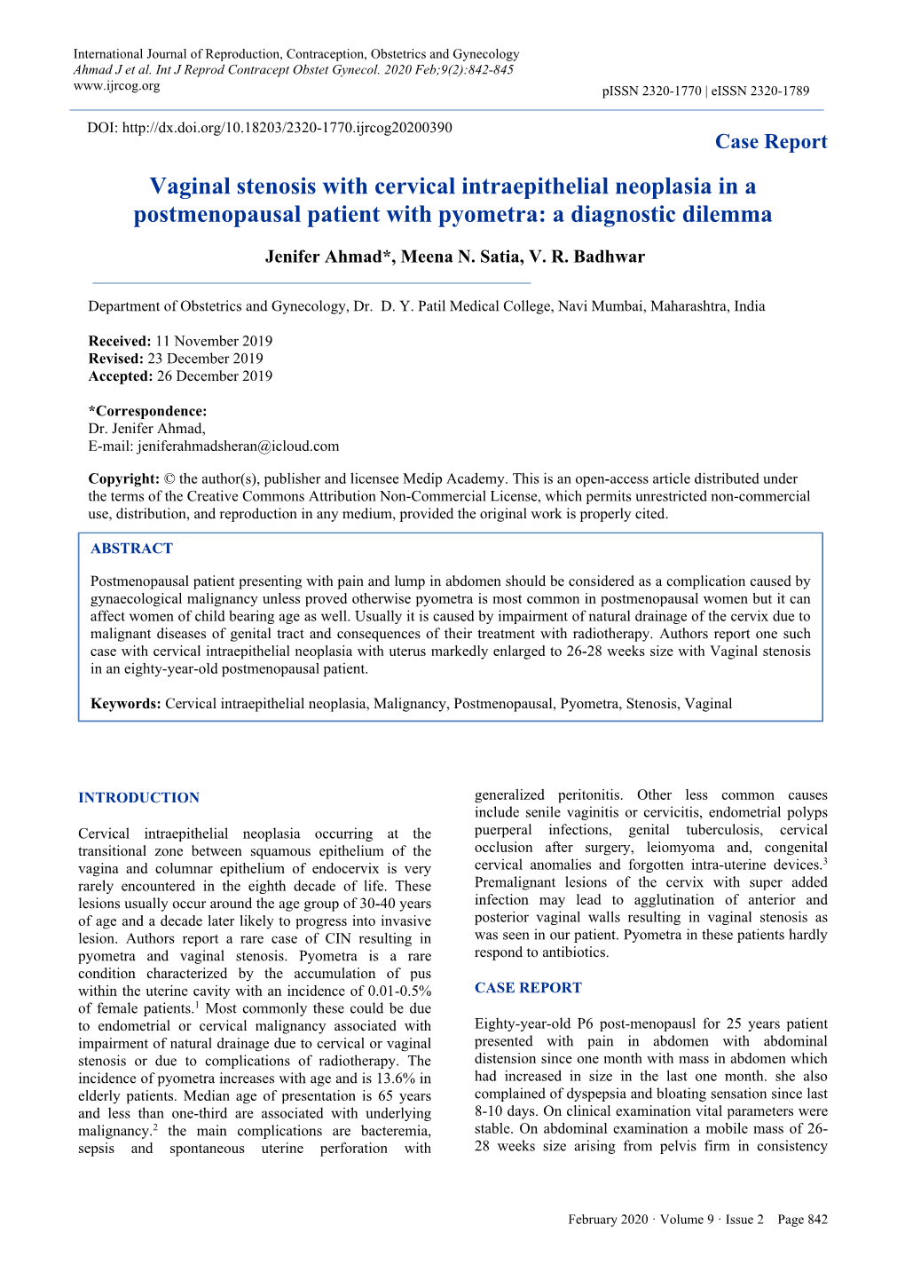 Vaginal Stenosis with Cervical Intraepithelial Neoplasia in a Postmenopausal Patient with Pyometra: a Diagnostic Dilemma