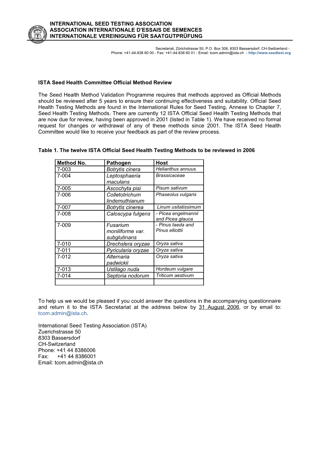 ISTA Seed Health Committee Official Method Review