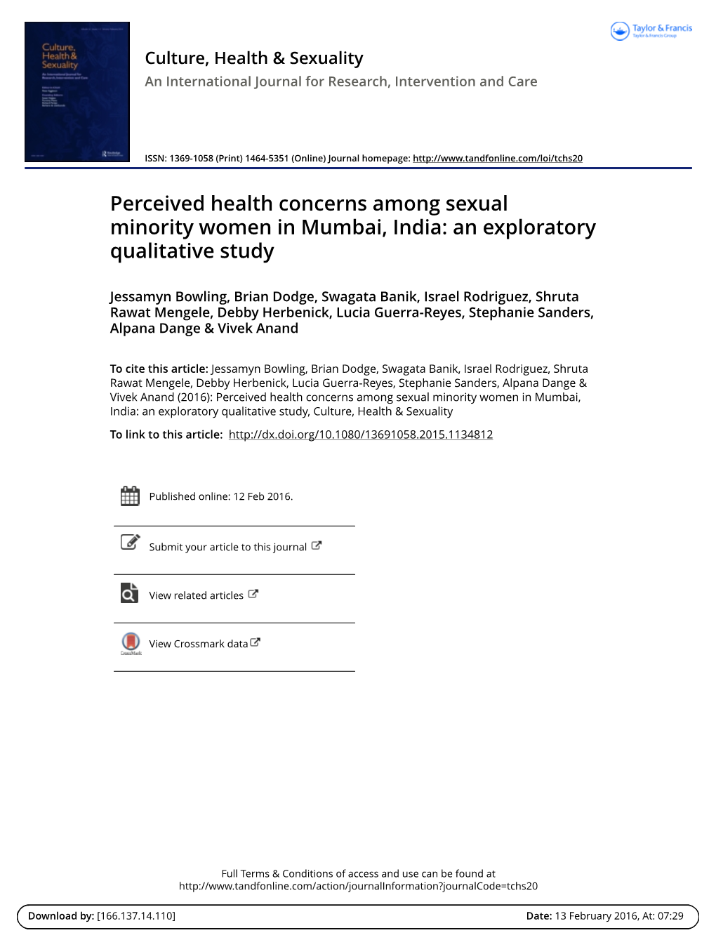Perceived Health Concerns Among Sexual Minority Women in Mumbai, India: an Exploratory Qualitative Study