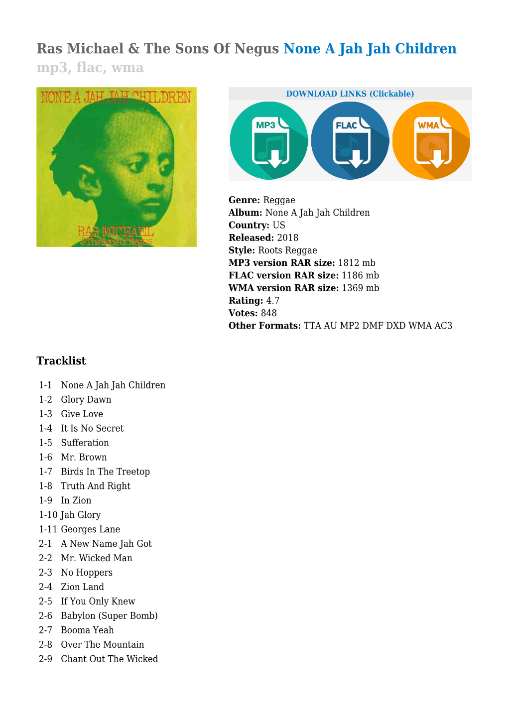 Ras Michael & the Sons of Negus None a Jah Jah