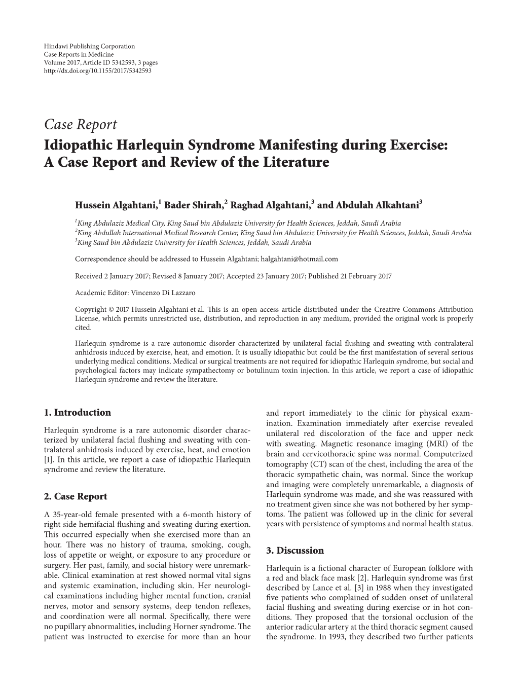 Idiopathic Harlequin Syndrome Manifesting During Exercise: a Case Report and Review of the Literature