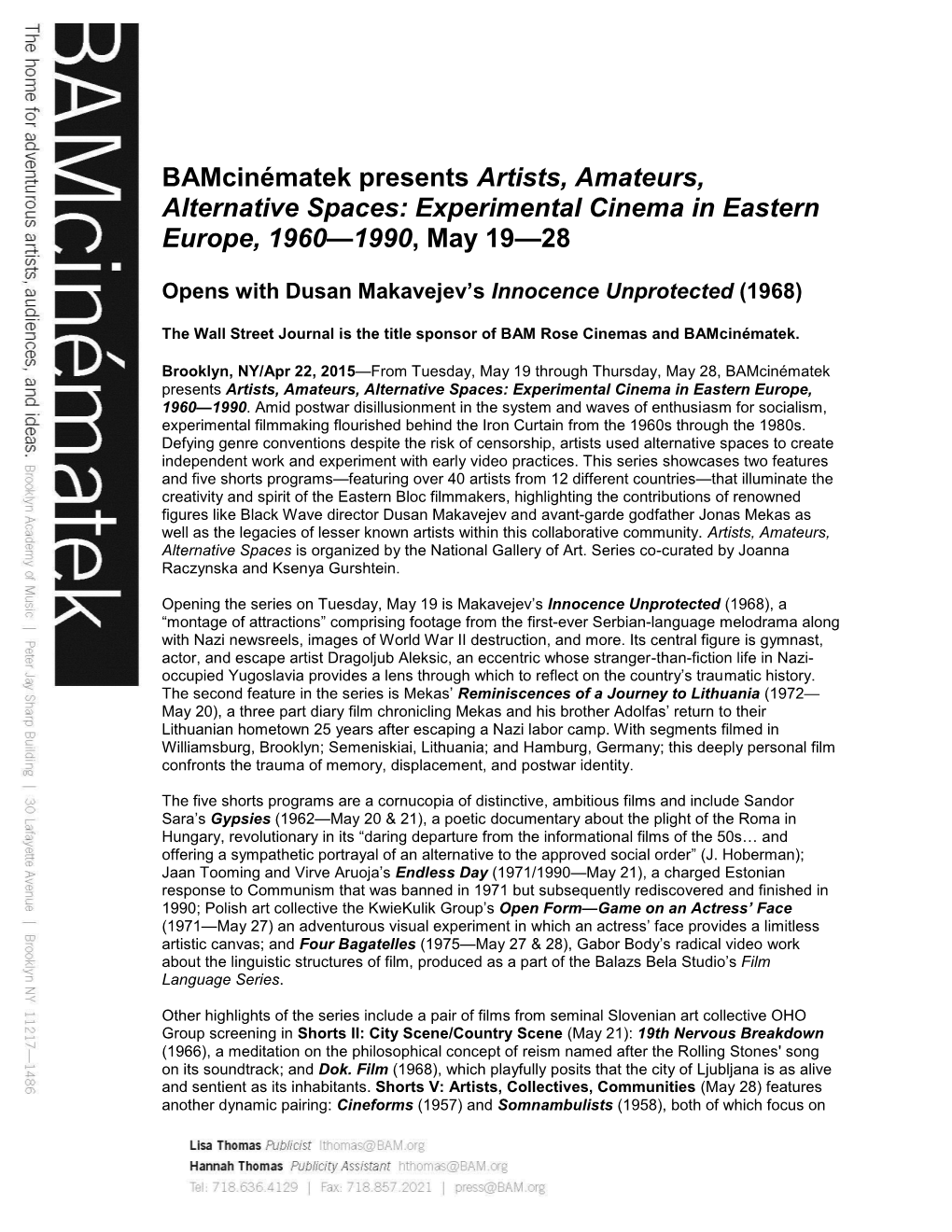 Experimental Cinema in Eastern Europe, 1960—1990, May 19—28