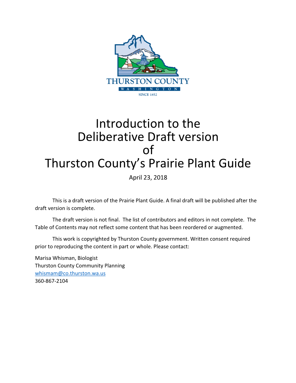 Introduction to the Deliberative Draft Version of Thurston County's Prairie Plant Guide