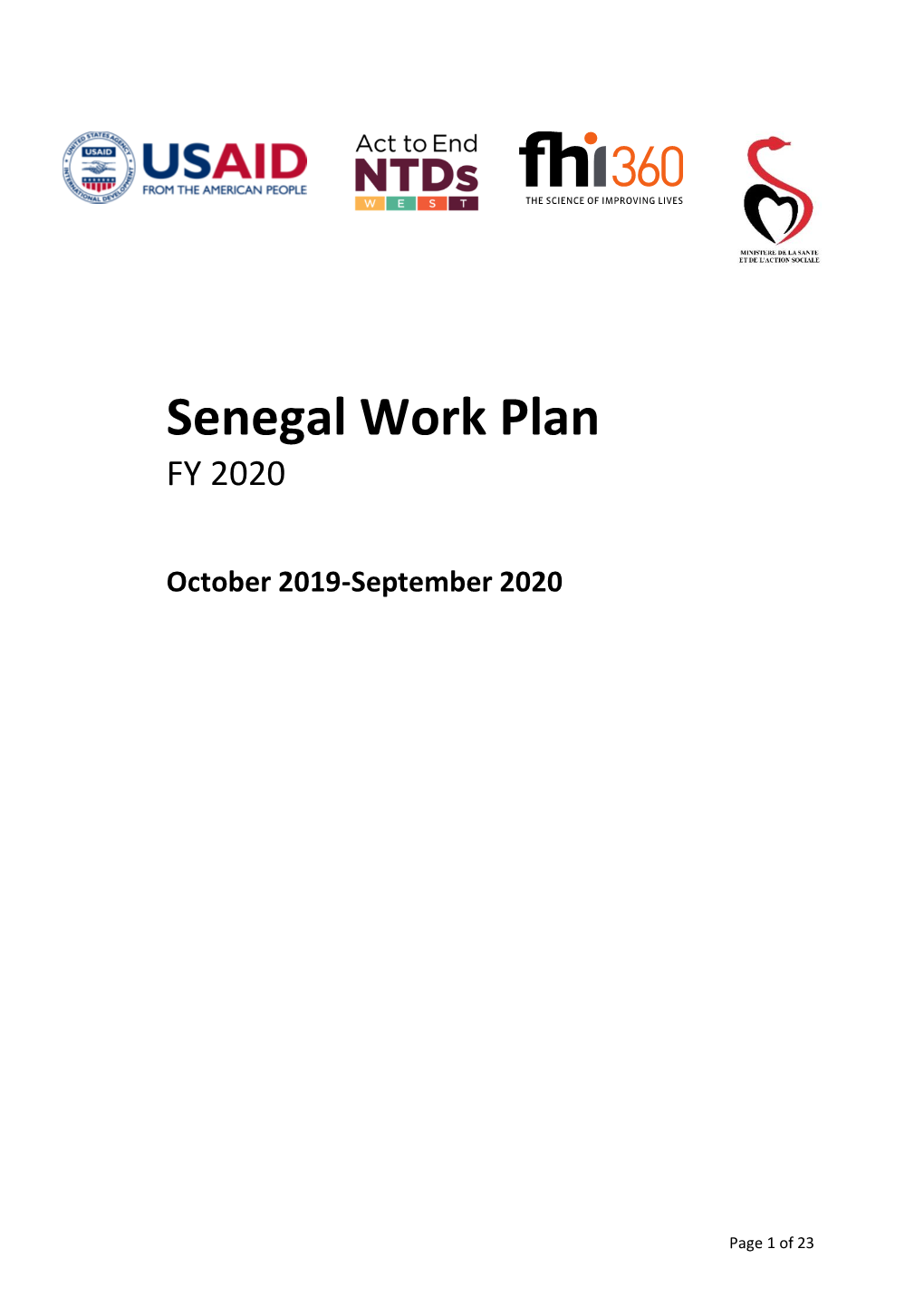 Senegal Work Plan FY 2020