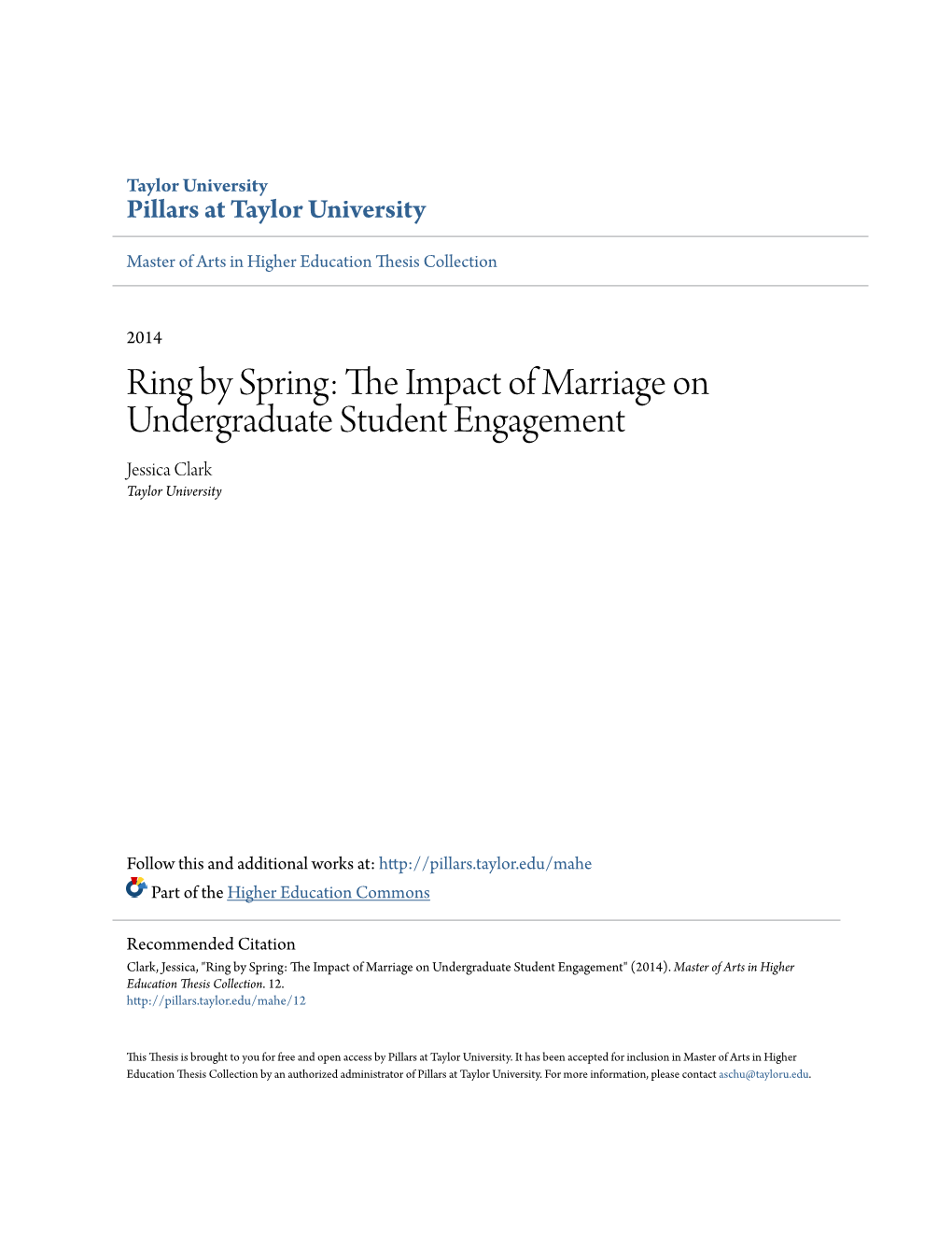 The Impact of Marriage on Undergraduate Student Engagement