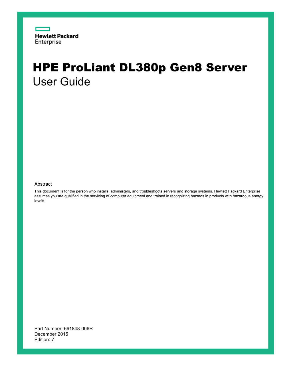 HPE Proliant Dl380p Gen8 Server User Guide