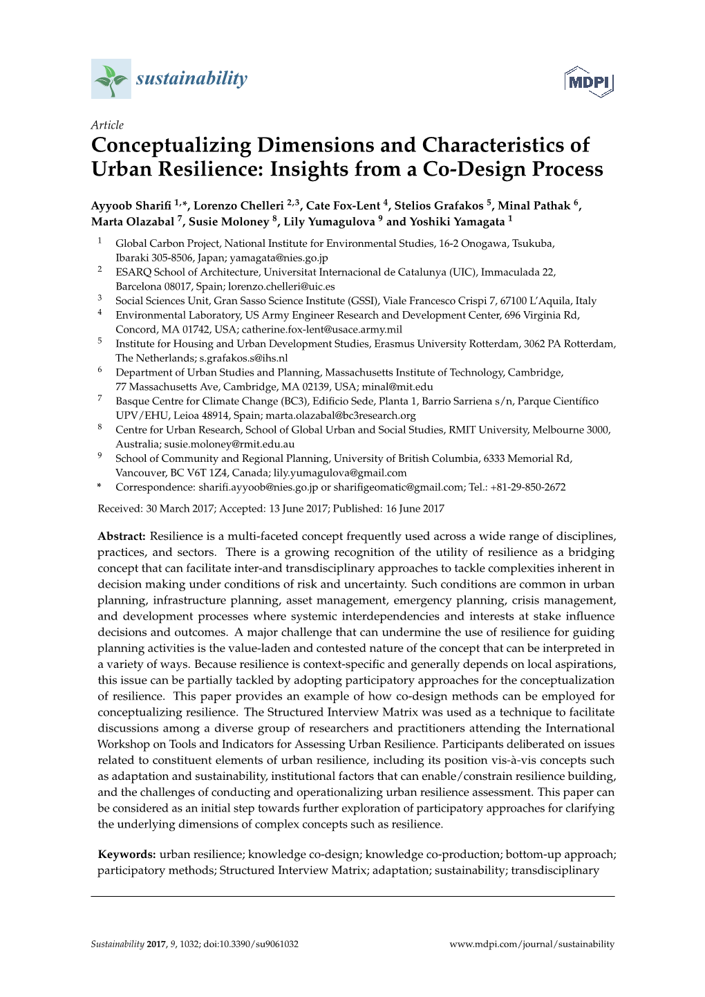 Conceptualizing Dimensions and Characteristics of Urban Resilience: Insights from a Co-Design Process