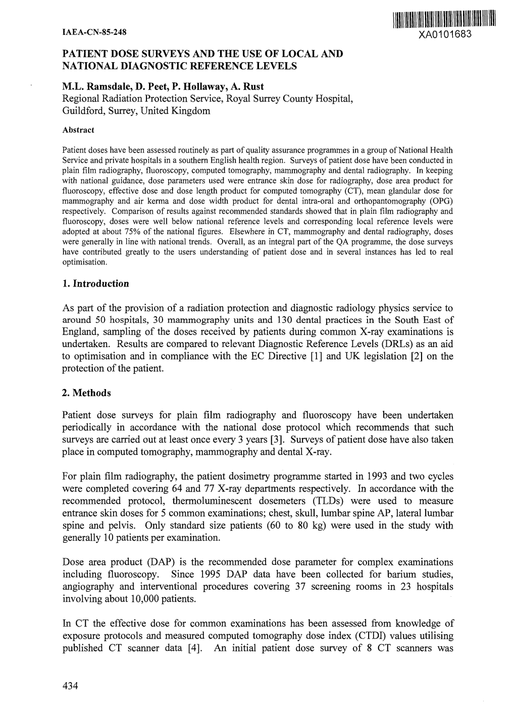 Patient Dose Surveys and the Use of Local and National Diagnostic Reference Levels M.L