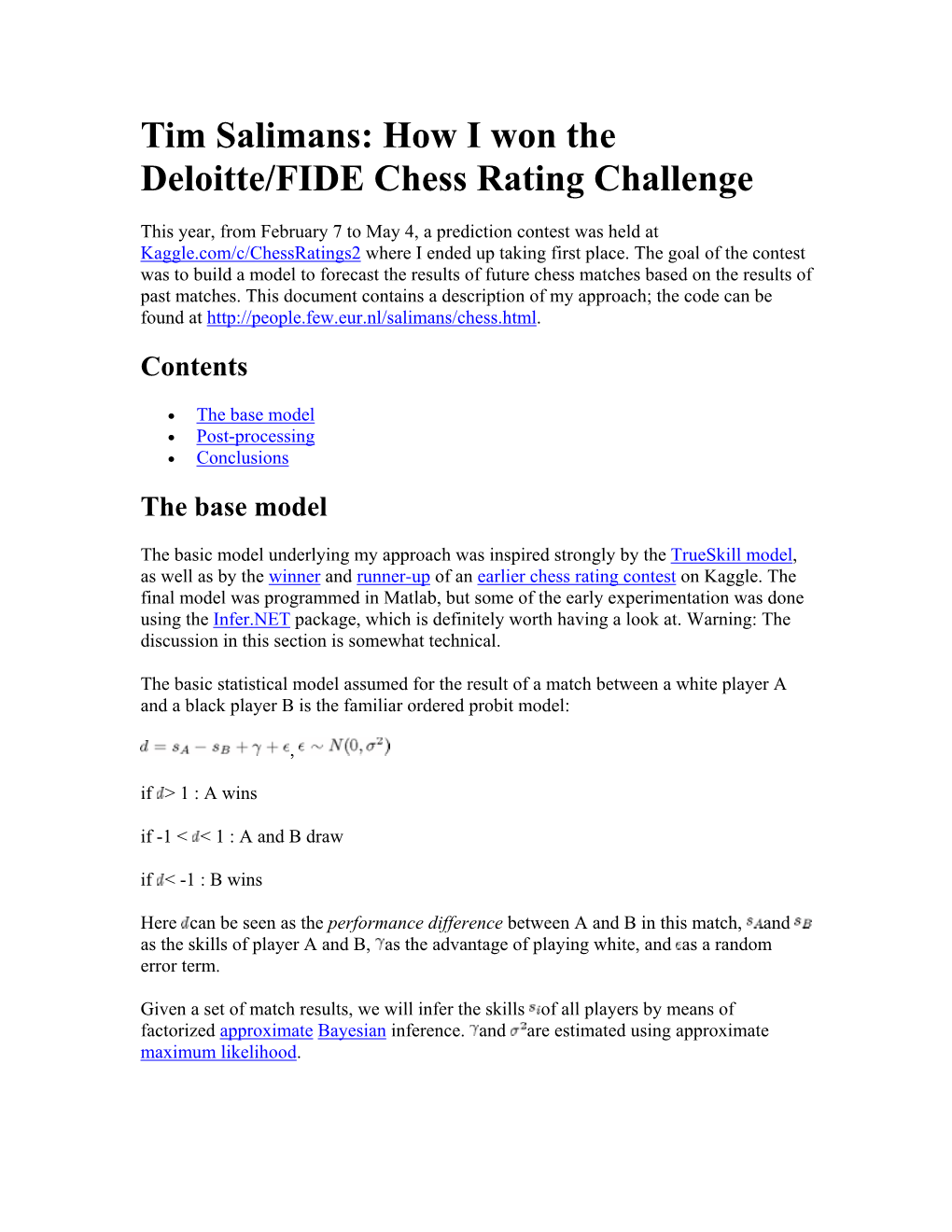 Tim Salimans: How I Won the Deloitte/FIDE Chess Rating Challenge