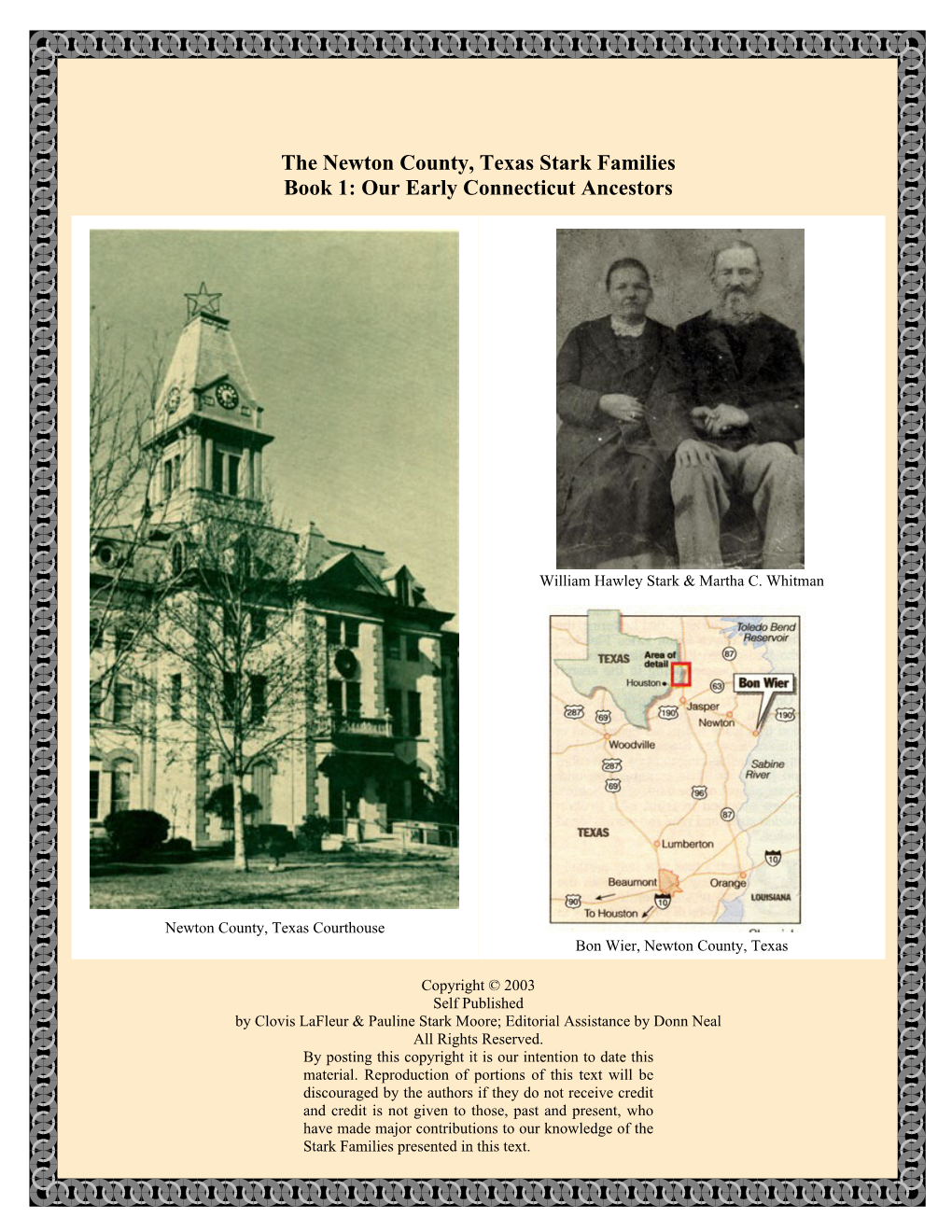 Newton County, Texas Stark Families� Book 1: Our Early Connecticut Ancestors