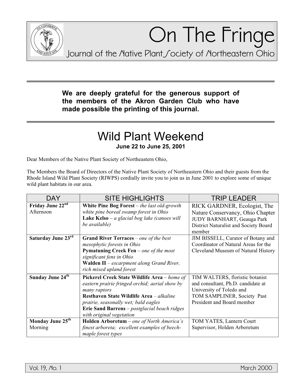 On the Fringe Journal of the Native Plant Society of Northeastern Ohio
