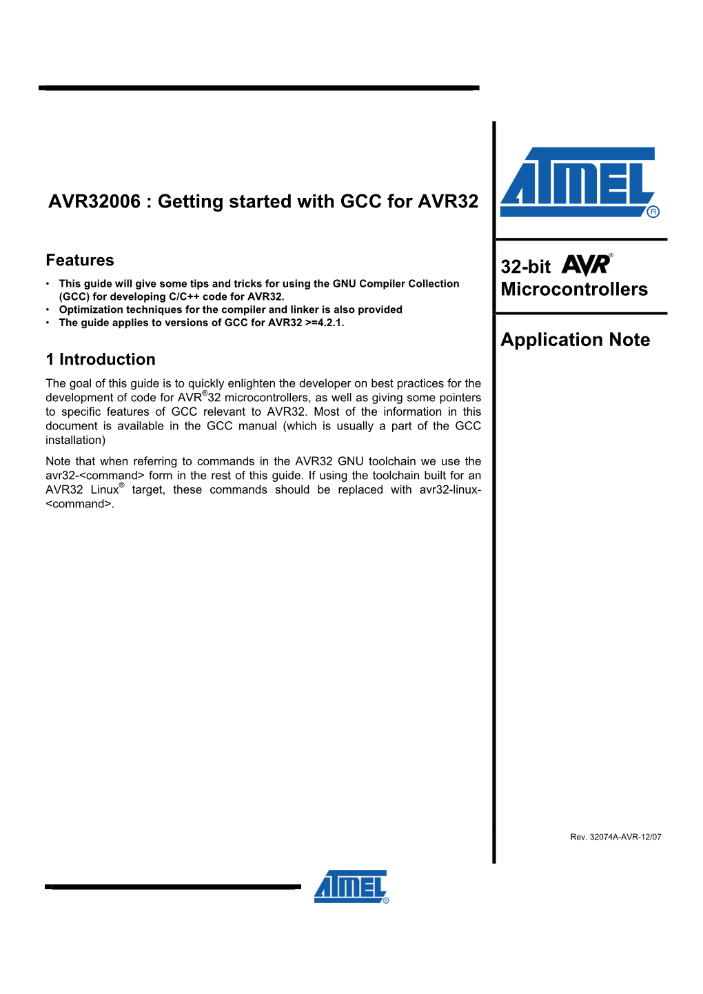 AVR32074 : Getting Started with GCC for AVR32