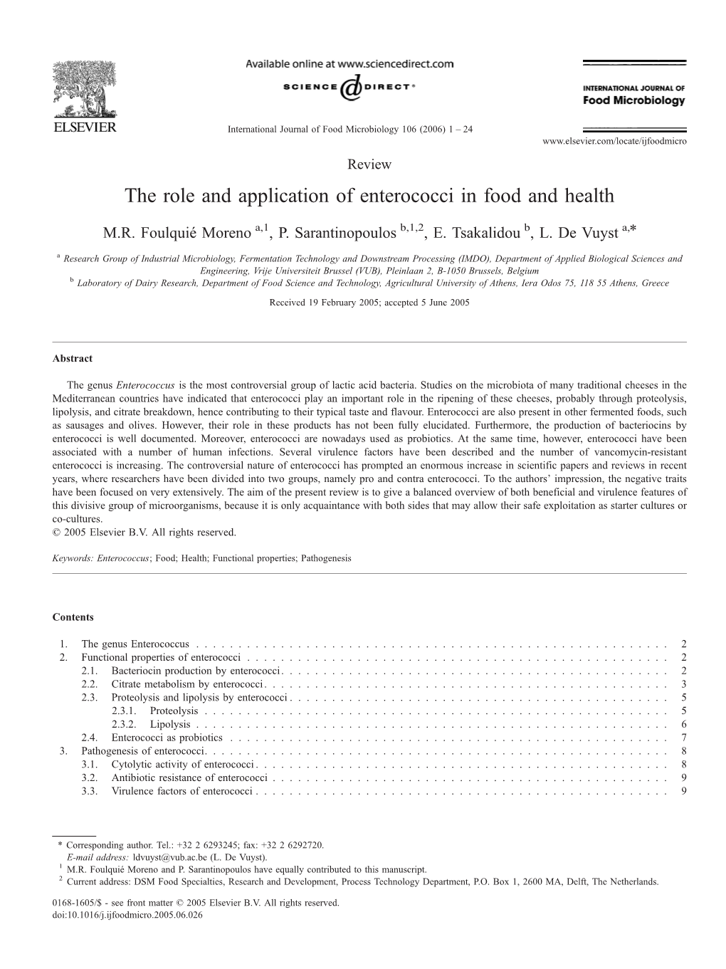 The Role and Application of Enterococci in Food and Health