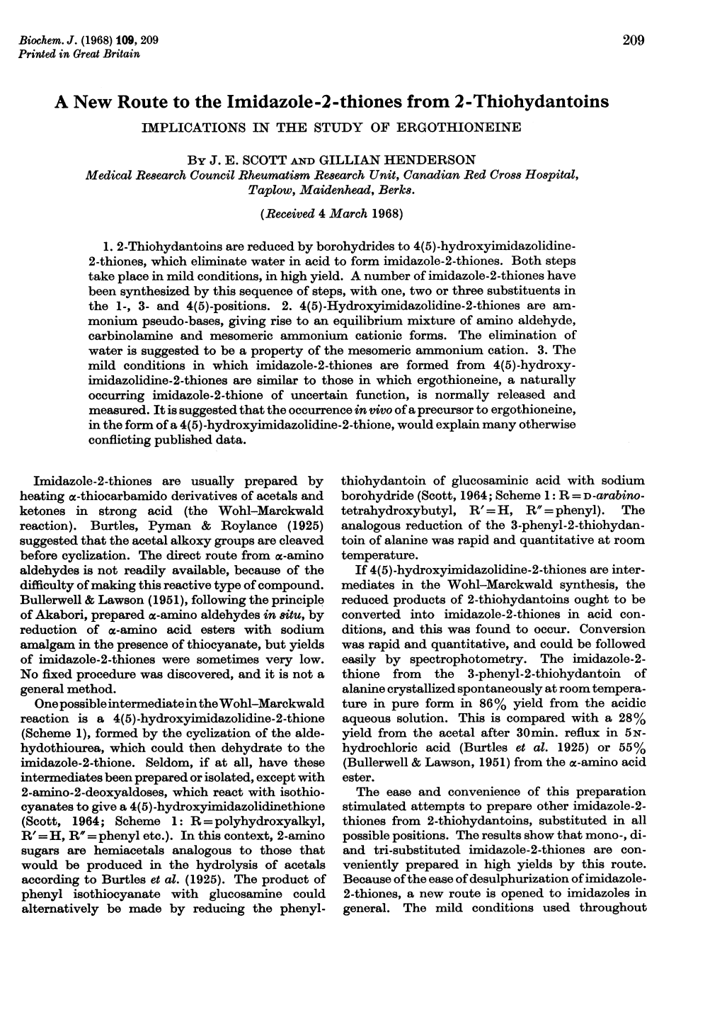 A New Route to the Imidazole-2-Thiones from 2-Thiohydantoins IMPLICATIONS in the STUDY of ERGOTHIONEINE