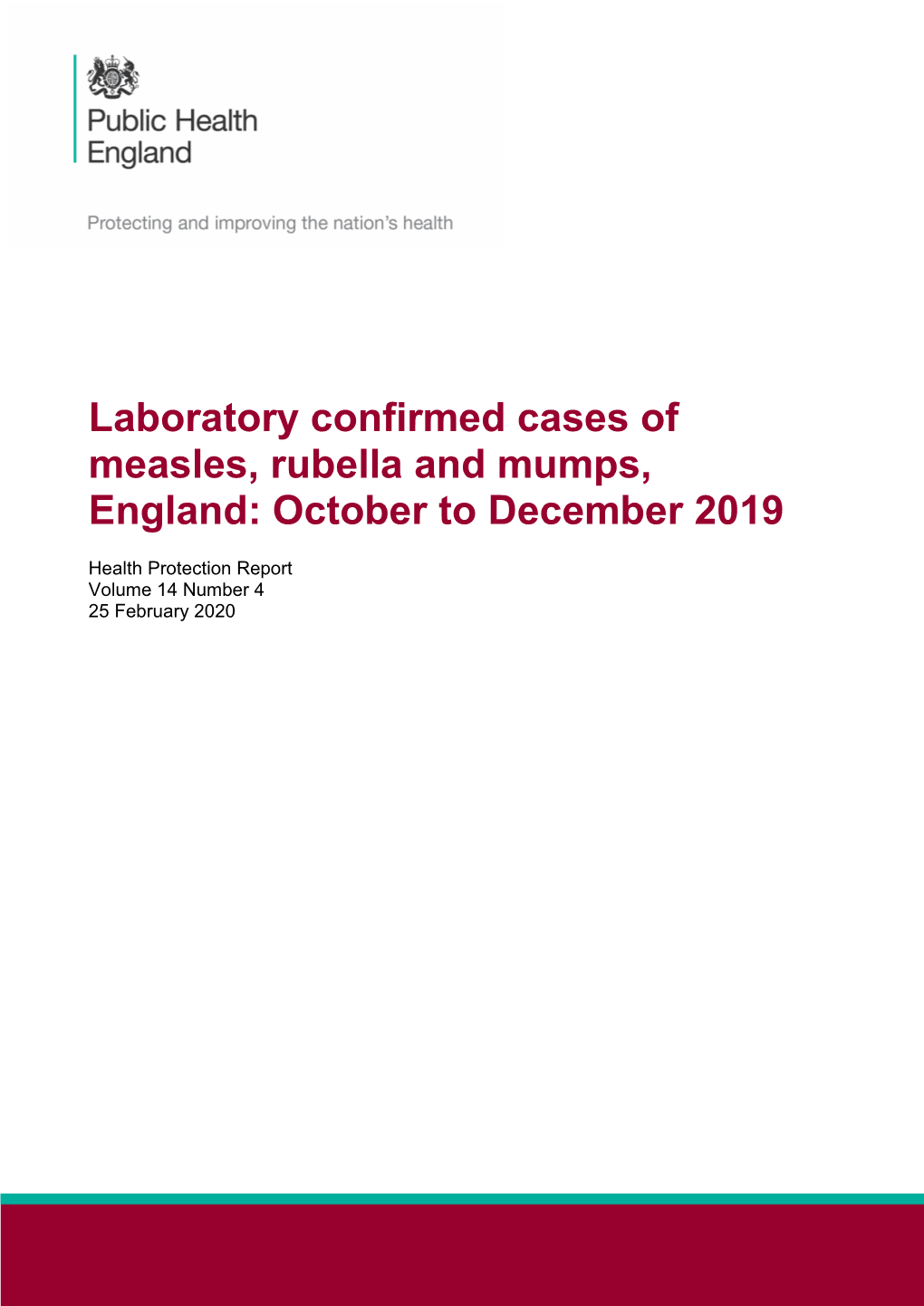 (England): October to December 2019 Health Protection Report Volume 14 Number 4