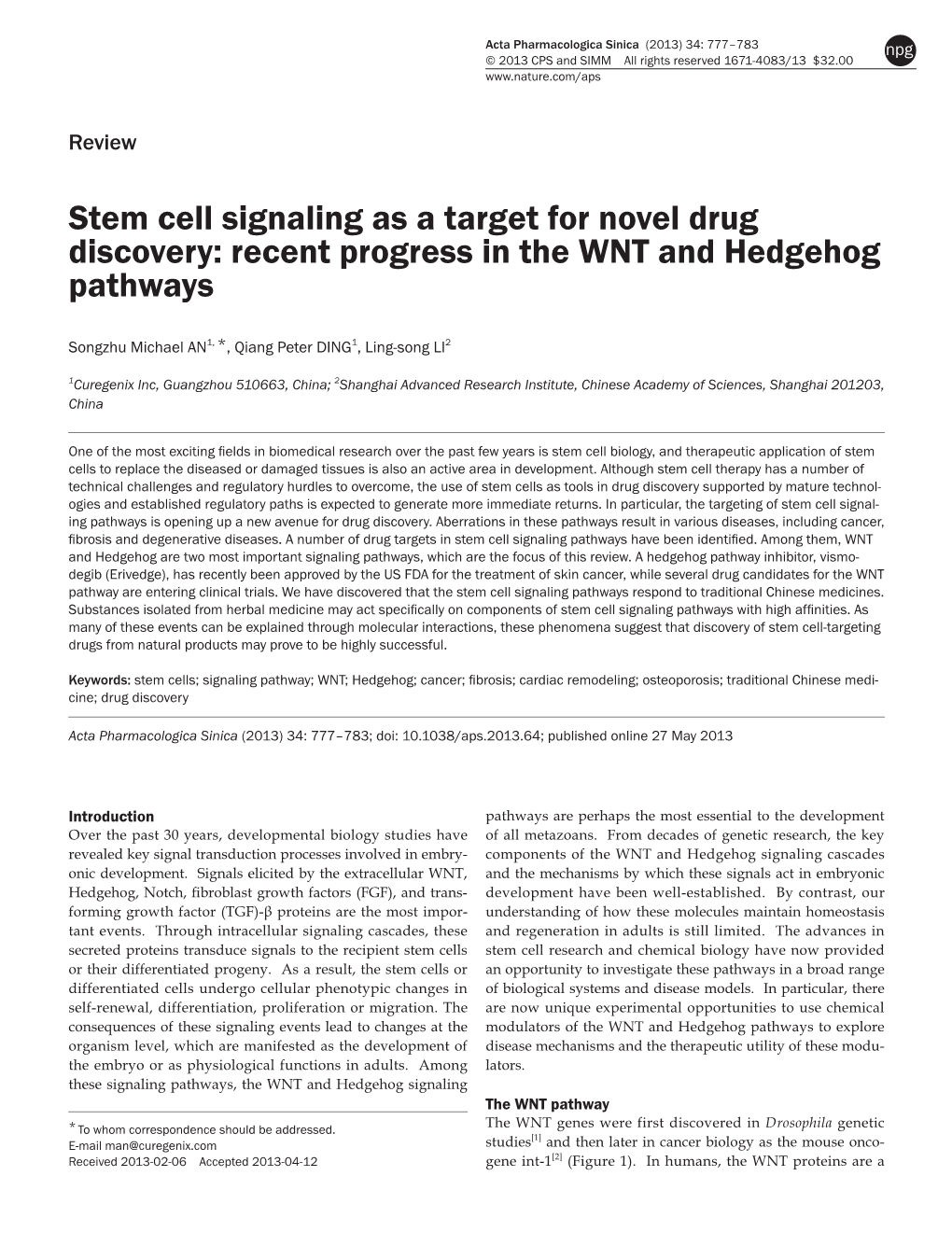 Stem Cell Signaling As a Target for Novel Drug Discovery: Recent Progress in the WNT and Hedgehog Pathways