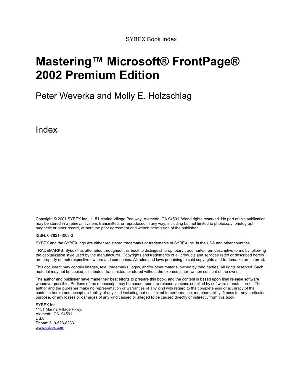 Mastering™ Microsoft® Frontpage® 2002 Premium Edition