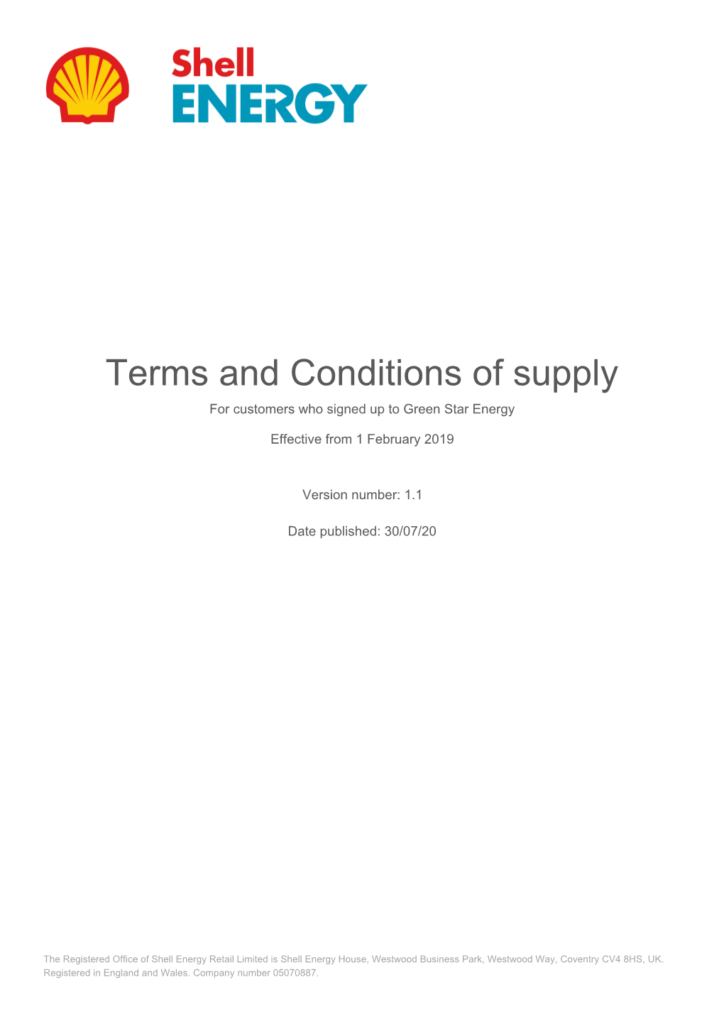 Terms and Conditions of Supply for Customers Who Signed up to Green Star Energy