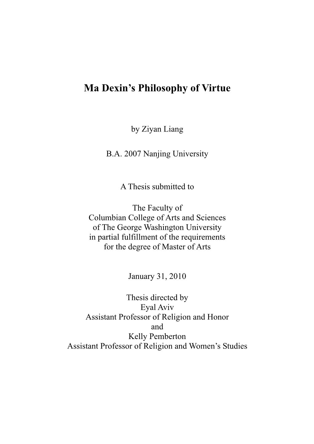 Ma Dexin's Philosophy of Virtue