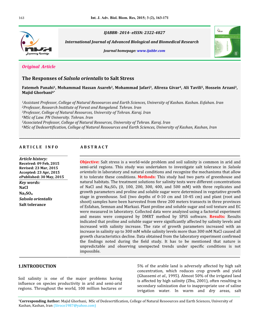 The Responses of Salsola Orientalis to Salt Stress