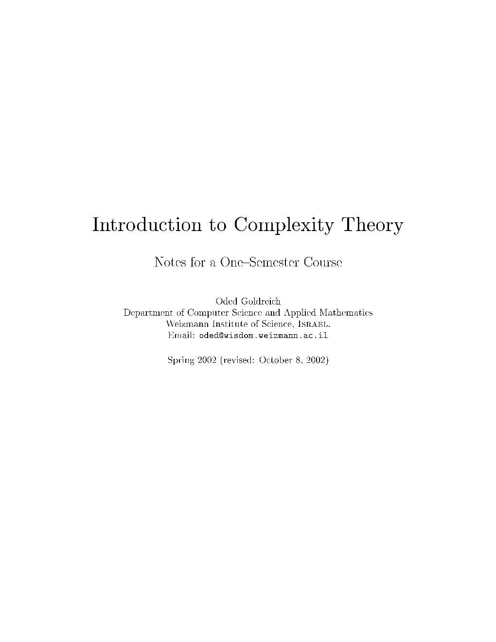 Introduction to Complexity Theory