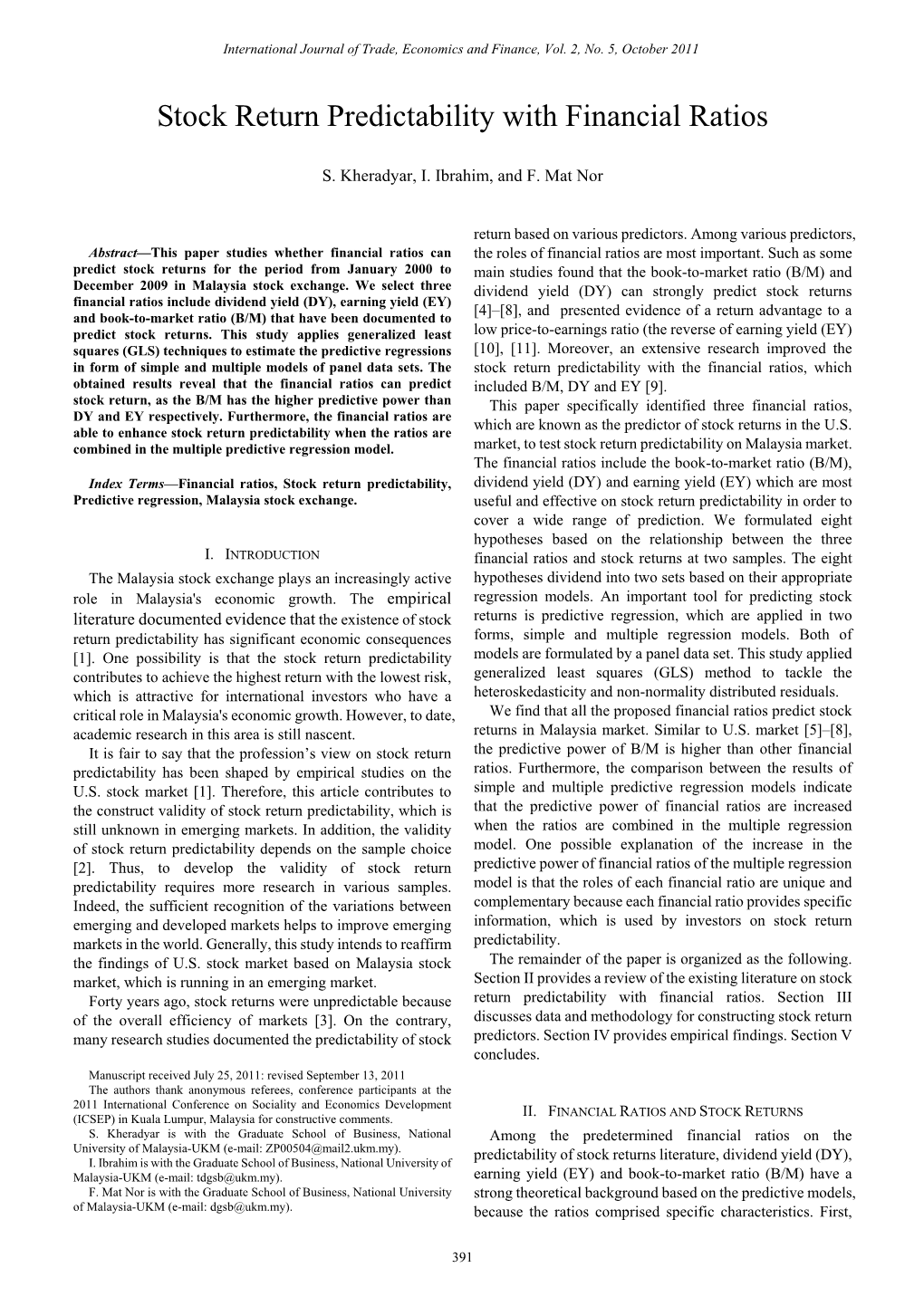 Stock Return Predictability with Financial Ratios