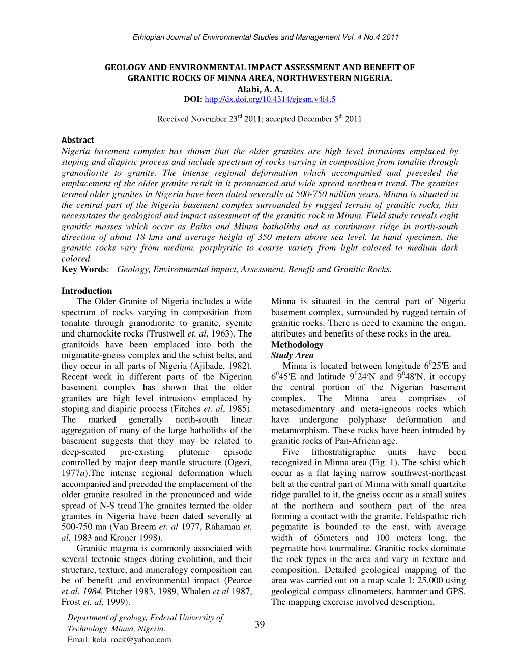 Geology and Environmental Impact Assessment and Benefit of Granitic Rocks of Minna Area, Northwestern Nigeria