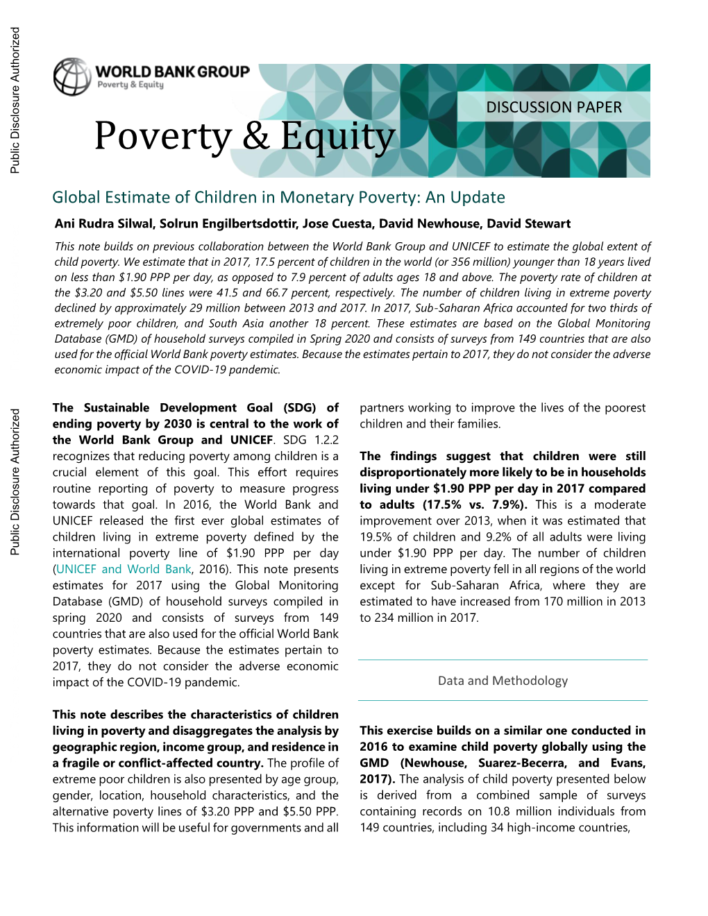 Global Estimate of Children in Monetary Poverty: an Update