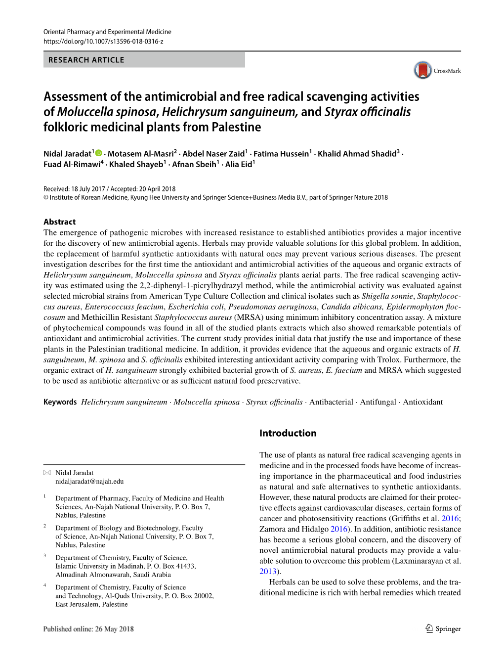Assessment of the Antimicrobial and Free Radical Scavenging Activities Of