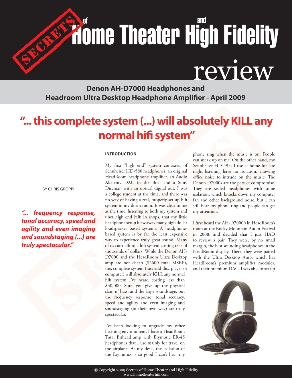 Review Denon AH-D7000 Headphones and Headroom Ultra Desktop Headphone Amplifier - April 2009