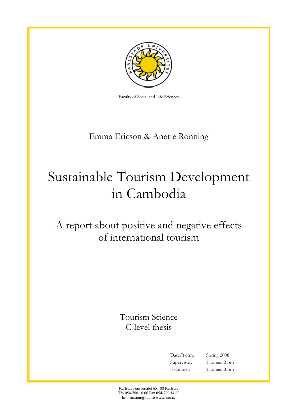 Sustainable Tourism Development in Cambodia