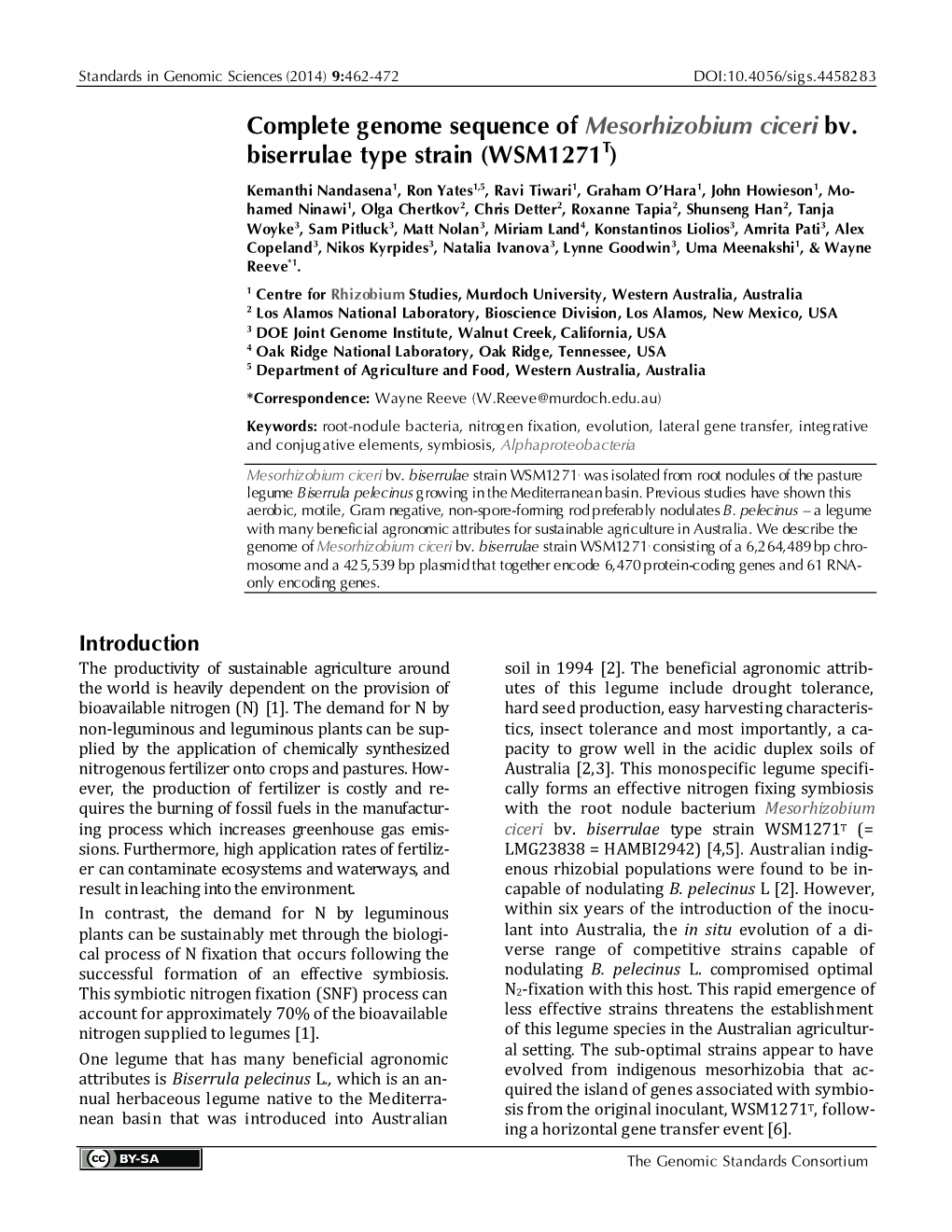 Complete Genome Sequence of Mesorhizobium Ciceri Bv. Biserrulae