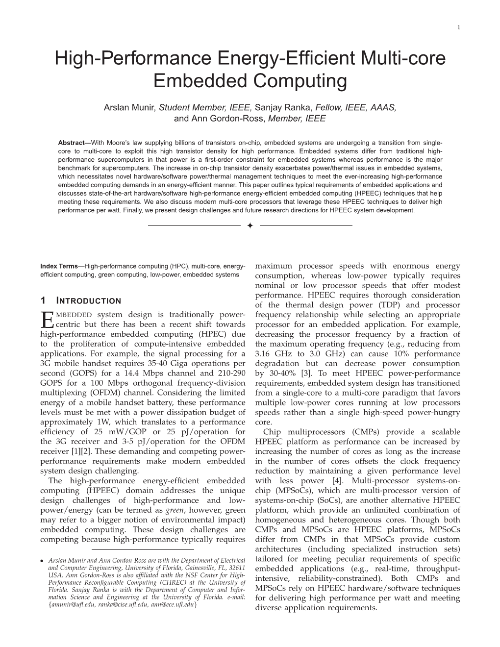 High-Performance Energy-Efficient Multi-Core Embedded Computing